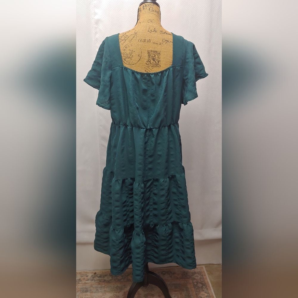 Bloomchic Plain Ruched Drawstring Ruffle Tiered D… - image 4